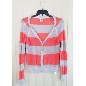 Roxy Button Front Sweater Cardigan Crochet Coral